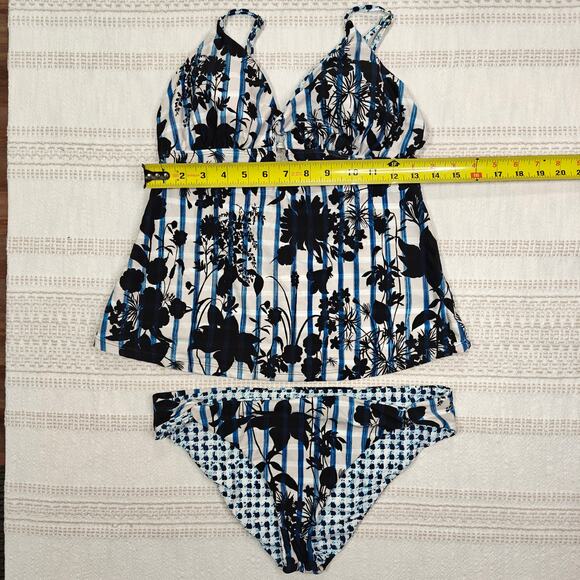 Lucky Brand Blue Black Floral Tankini Swim Set Size L NEW - Picture 4 of 6